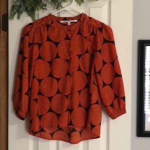 Anthropologie Orange printed button down blouse